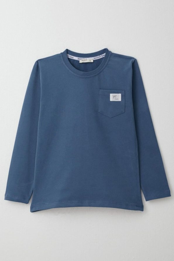 Boys' Long Sleeve T-Shirt with Cool Patch Pocket in Indigo (4-8 Years)