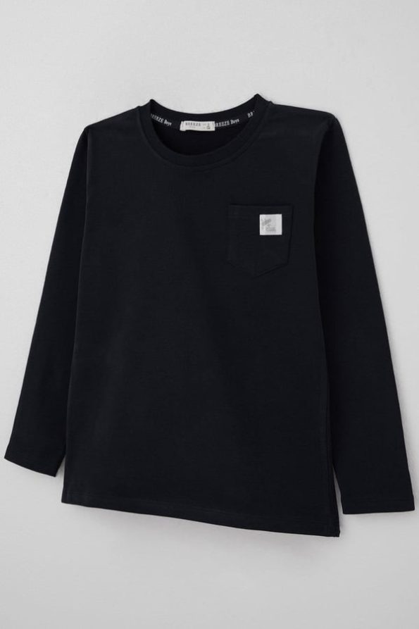 Boys' Long Sleeve T-Shirt with Cool Patch and Pocket in Navy Blue (Ages 4-8)