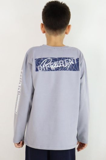 Boys' Long Sleeve Motivational Theme T-Shirt with Printed Back in Grey (Ages 6-12)