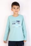 Boys' Long Sleeve Motivational Print T-Shirt in Aqua Green (Ages 6-10)