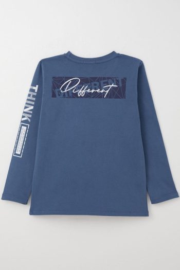 Boys' Long Sleeve Motivational T-Shirt with Printed Back in Indigo (6-12 Years)