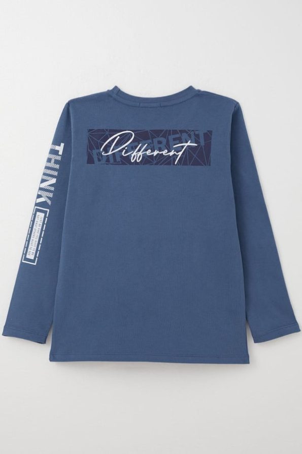 Boys' Long Sleeve Motivational T-Shirt with Printed Back in Indigo (6-12 Years)