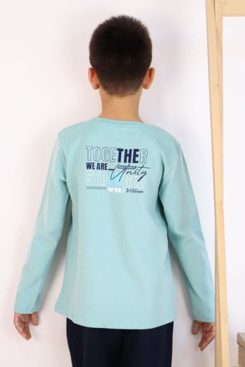 Boys' Long Sleeve Motivational Print T-Shirt in Aqua Green (Ages 6-10)