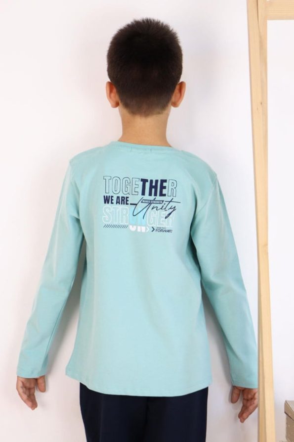 Boys' Long Sleeve Motivational Print T-Shirt in Aqua Green (Ages 6-10)