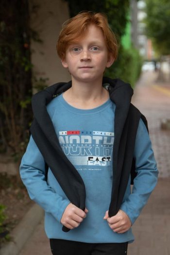 Boys Long Sleeve T-Shirt with Indigo Print (6-10 Years)