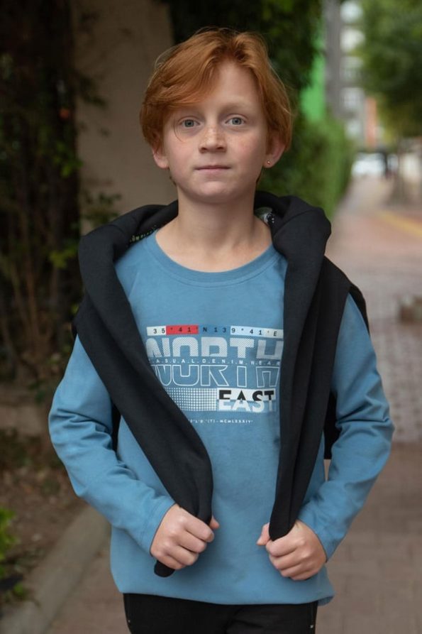 Boys Long Sleeve T-Shirt with Indigo Print (6-10 Years)