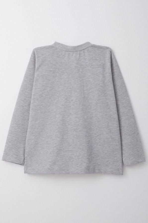 Boys' Long Sleeve Graphic T-Shirt in Light Gray Melange (6-12 Years)