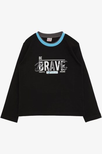 Boys' Long Sleeve Printed T-Shirt in Black (Ages 5-9)