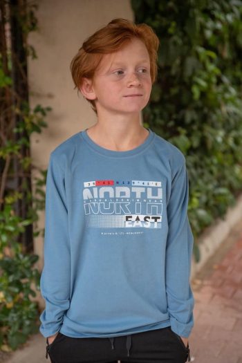 Boys Long Sleeve T-Shirt with Indigo Print (6-10 Years)