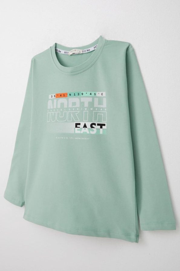 Boys' Long Sleeve T-Shirt with Print in Aqua Green (Ages 6-12)