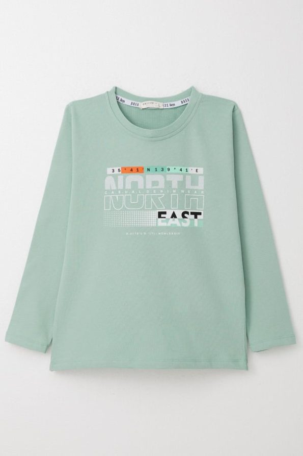 Boys' Long Sleeve T-Shirt with Print in Aqua Green (Ages 6-12)