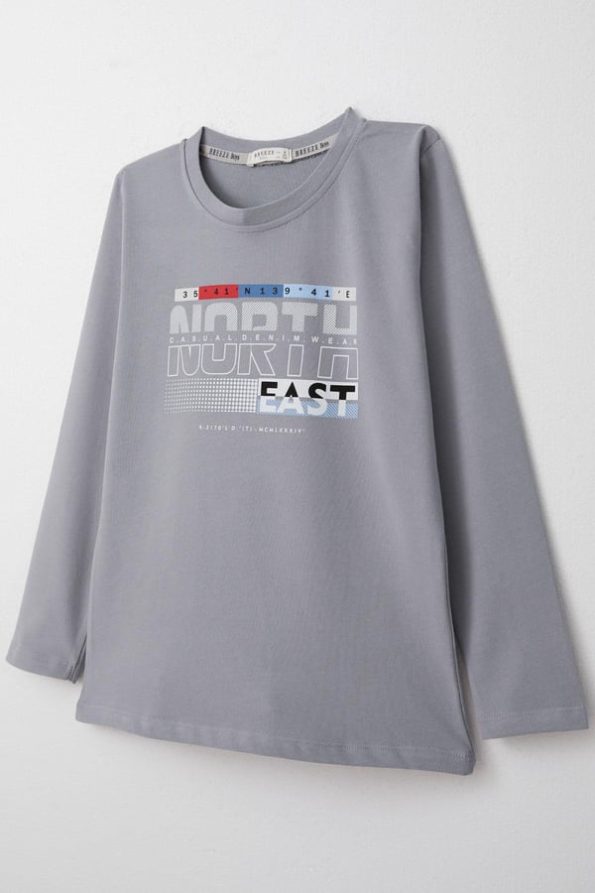 Boys' Long Sleeve Graphic T-Shirt in Gray (Ages 6-12)