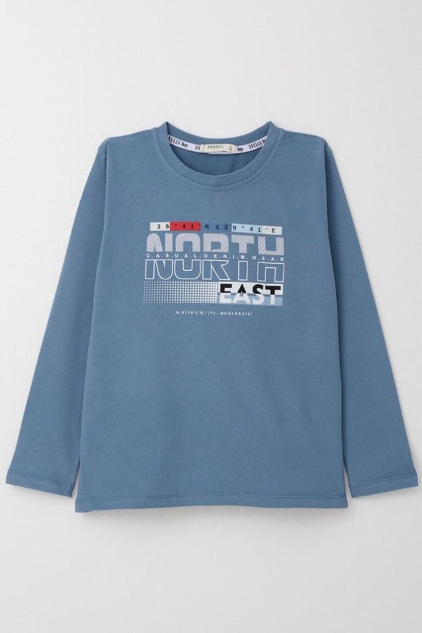 Boys Long Sleeve T-Shirt with Indigo Print (6-10 Years)