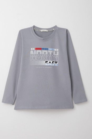 Boys' Long Sleeve Graphic T-Shirt in Gray (Ages 6-12)