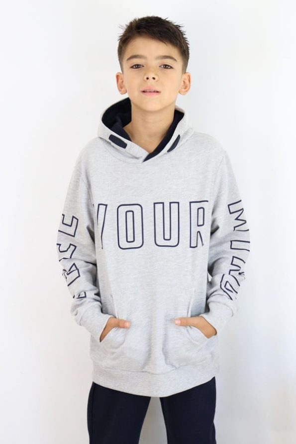 Boys' Printed Sweatshirt in Gray Melange (9-10 Years)