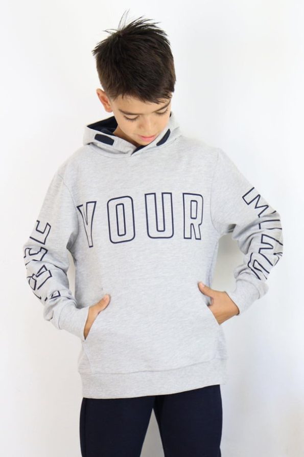 Boys' Printed Sweatshirt in Gray Melange (9-10 Years)