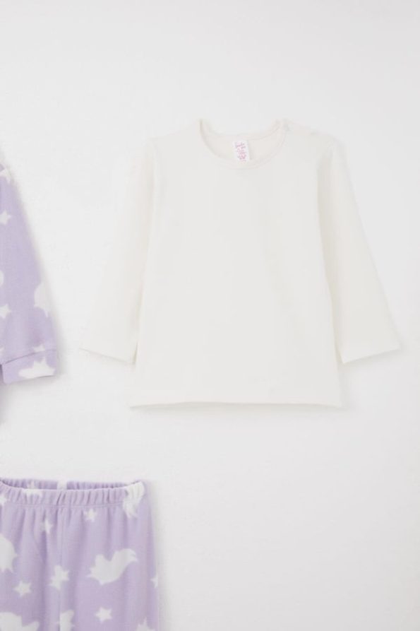 Lilac Star Patterned Fleece Set for Baby Girls (4 Months - 1 Year)