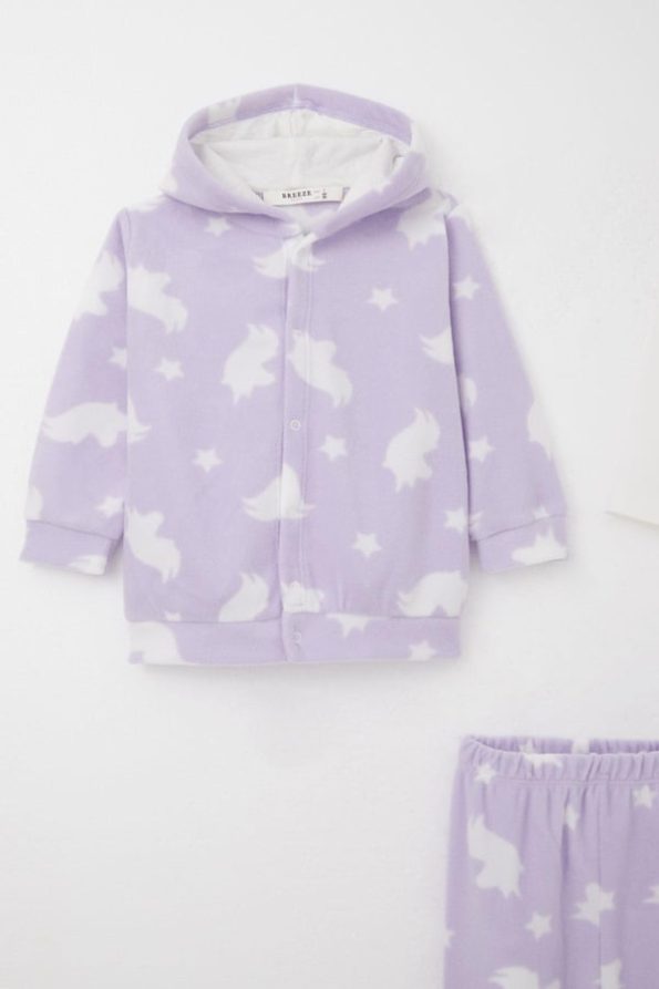 Lilac Star Patterned Fleece Set for Baby Girls (4 Months - 1 Year)