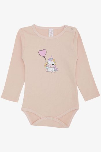Girls' Baby Snap Bodysuit with Balloon Unicorn Print in Powder Pink (9 Months - 3 Years)