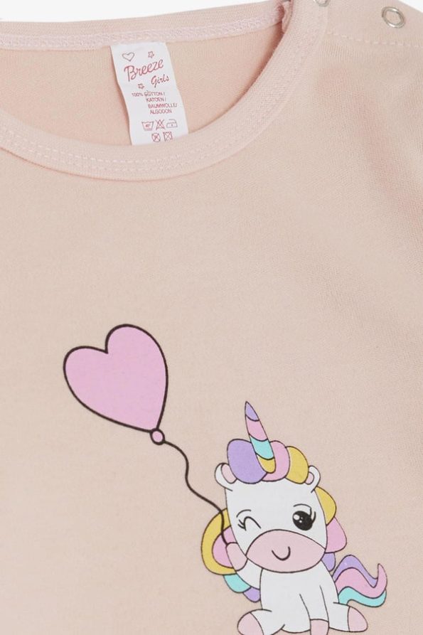 Girls' Baby Snap Bodysuit with Balloon Unicorn Print in Powder Pink (9 Months - 3 Years)