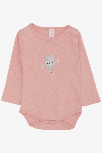Girls' Baby Snap Bodysuit with Cute Bunny Print in Pink Melange (9 Months - 3 Years)