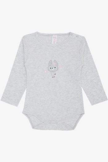Girls' Baby Snap Bodysuit with Cute Bunny Print in Light Grey Melange (9 Months - 3 Years)