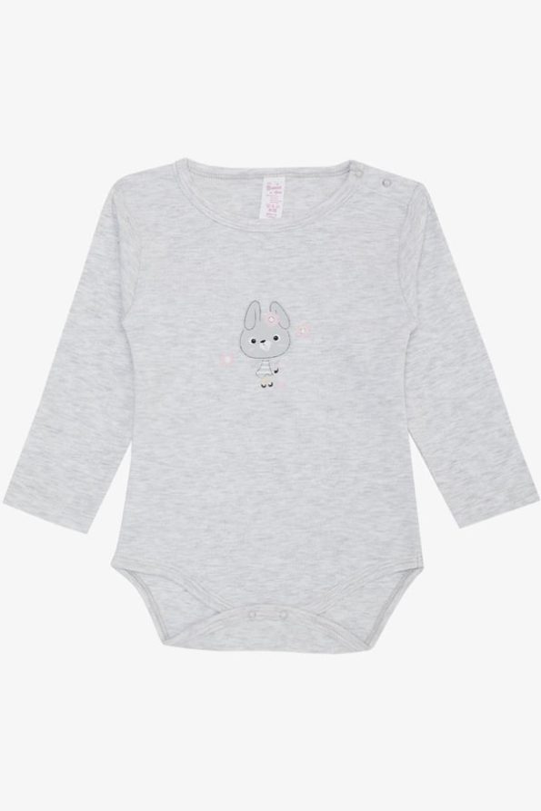 Girls' Baby Snap Bodysuit with Cute Bunny Print in Light Grey Melange (9 Months - 3 Years)