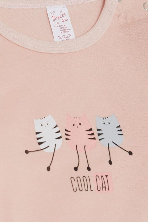 Girls' Baby Snap Bodysuit with Cute Cat Print in Powder Pink (9 Months - 3 Years)