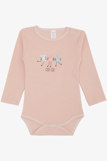 Girls' Baby Snap Bodysuit with Cute Cat Print in Powder Pink (9 Months - 3 Years)
