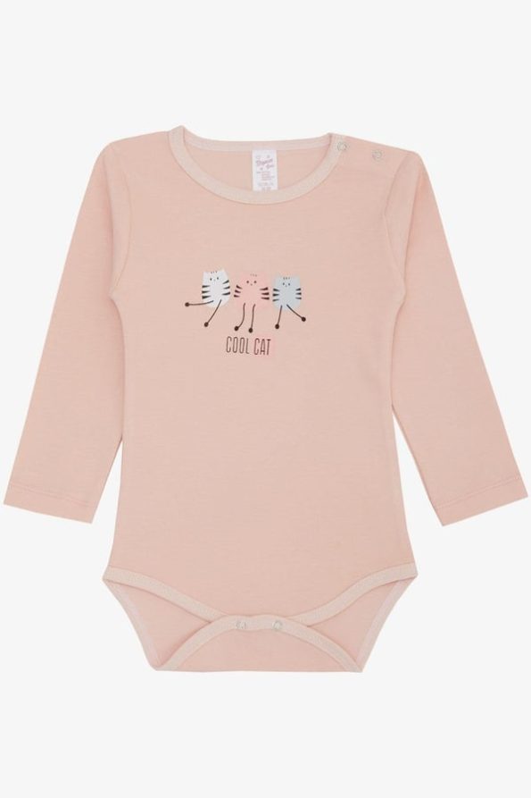 Girls' Baby Snap Bodysuit with Cute Cat Print in Powder Pink (9 Months - 3 Years)