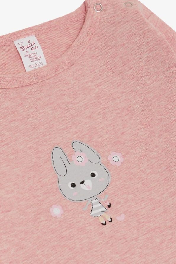 Girls' Baby Snap Bodysuit with Cute Bunny Print in Pink Melange (9 Months - 3 Years)
