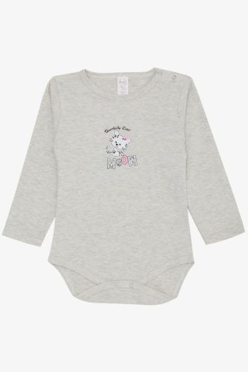 Girls' Baby Snap Bodysuit with Cute Kitten Print in Light Gray Melange (9 Months - 3 Years)