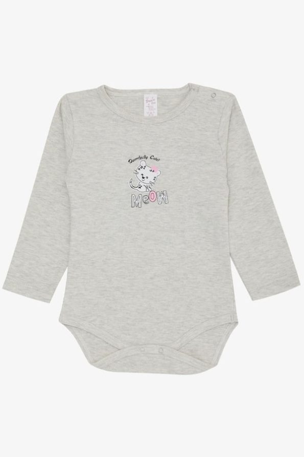 Girls' Baby Snap Bodysuit with Cute Kitten Print in Light Gray Melange (9 Months - 3 Years)
