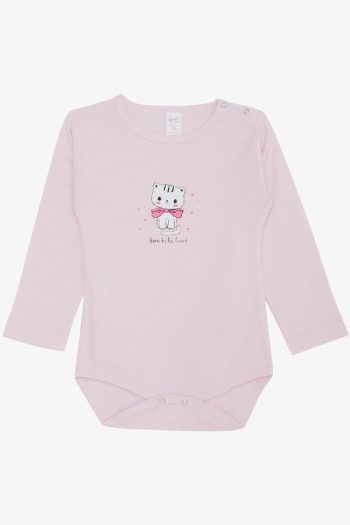 Girls' Baby Snap Bodysuit with Love-Themed Kitten Print in Pink (9 Months - 3 Years)