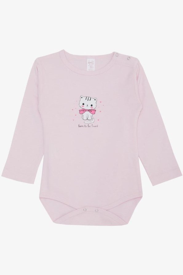 Girls' Baby Snap Bodysuit with Love-Themed Kitten Print in Pink (9 Months - 3 Years)