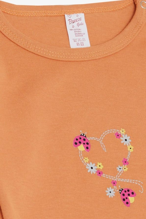 Girls' Baby Bodysuit with Snap Closure and Ladybug Print in Floral Salmon (9 Months - 3 Years)