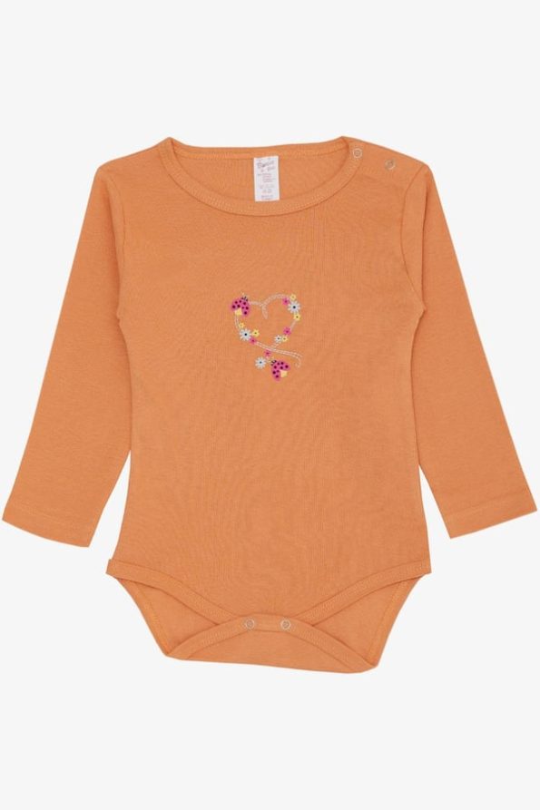 Girls' Baby Bodysuit with Snap Closure and Ladybug Print in Floral Salmon (9 Months - 3 Years)
