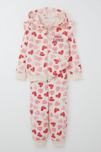 Girls' Baby Tracksuit Heart Dream with Ruffled Shoulders Cream (9 Months - 3 Years)