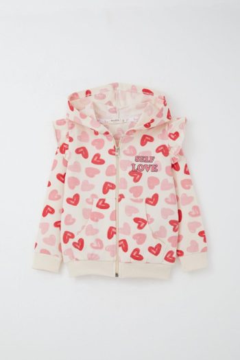 Girls' Baby Tracksuit Heart Dream with Ruffled Shoulders Cream (9 Months - 3 Years)