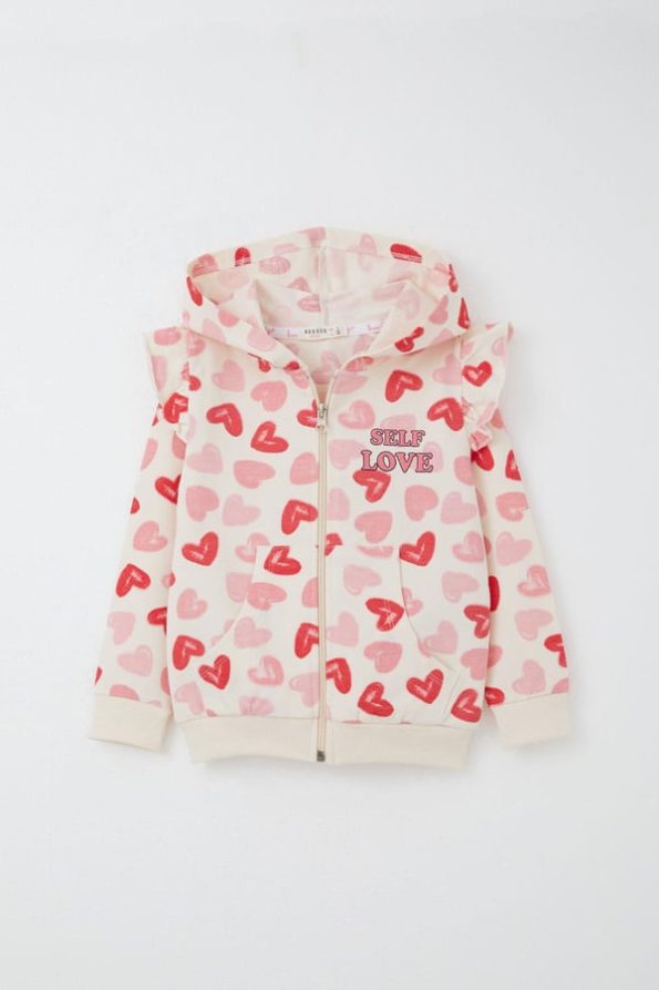 Girls' Baby Tracksuit Heart Dream with Ruffled Shoulders Cream (9 Months - 3 Years)