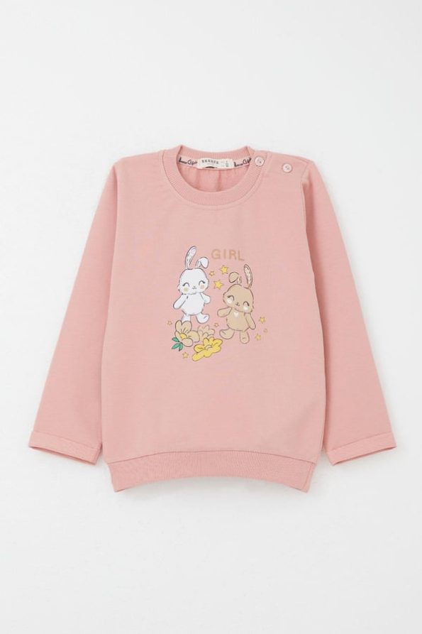 Girls' Baby Tracksuit with Happy Bunny Print and Floral Design (9 Months - 3 Years)