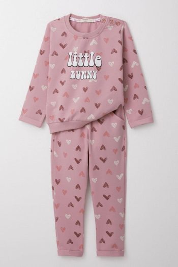 Girls' Baby Tracksuit Set with Colorful Heart Print in Dusty Rose (9 Months - 2 Years)