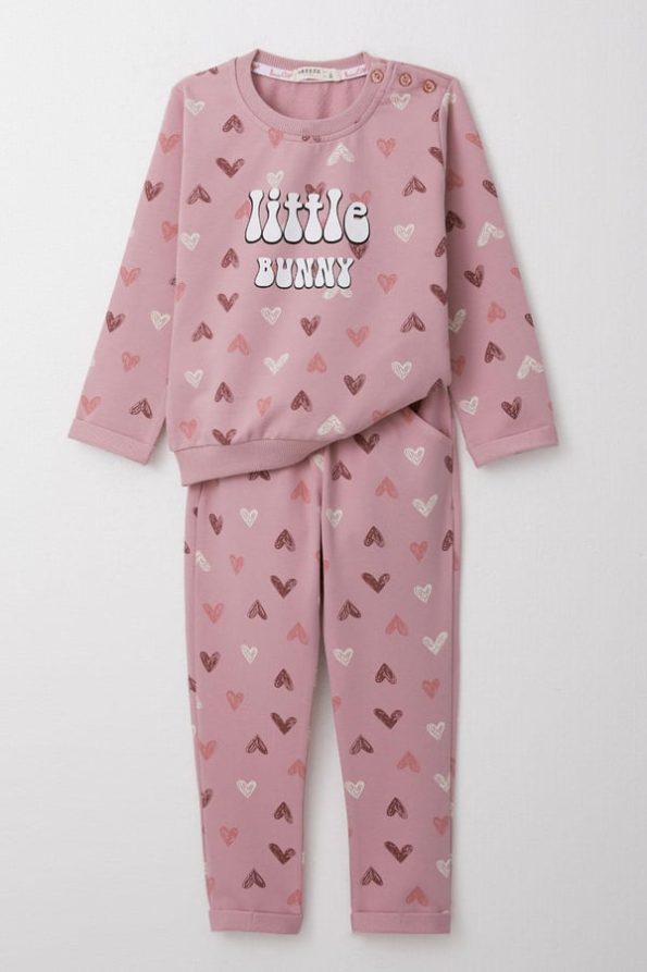 Girls' Baby Tracksuit Set with Colorful Heart Print in Dusty Rose (9 Months - 2 Years)