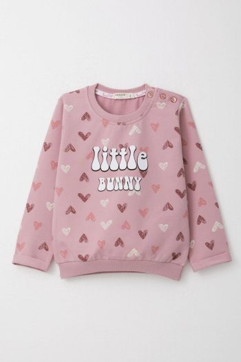 Girls' Baby Tracksuit Set with Colorful Heart Print in Dusty Rose (9 Months - 2 Years)