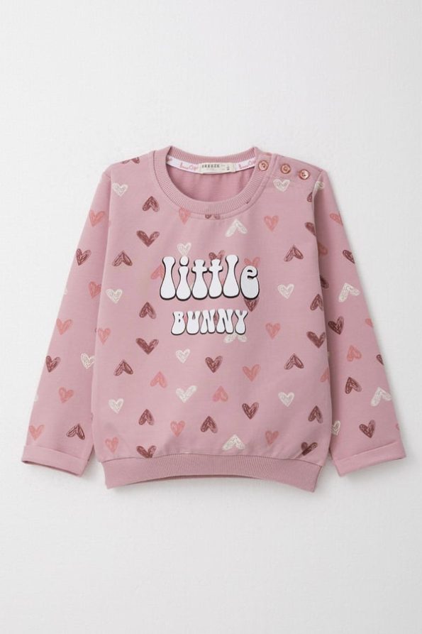 Girls' Baby Tracksuit Set with Colorful Heart Print in Dusty Rose (9 Months - 2 Years)