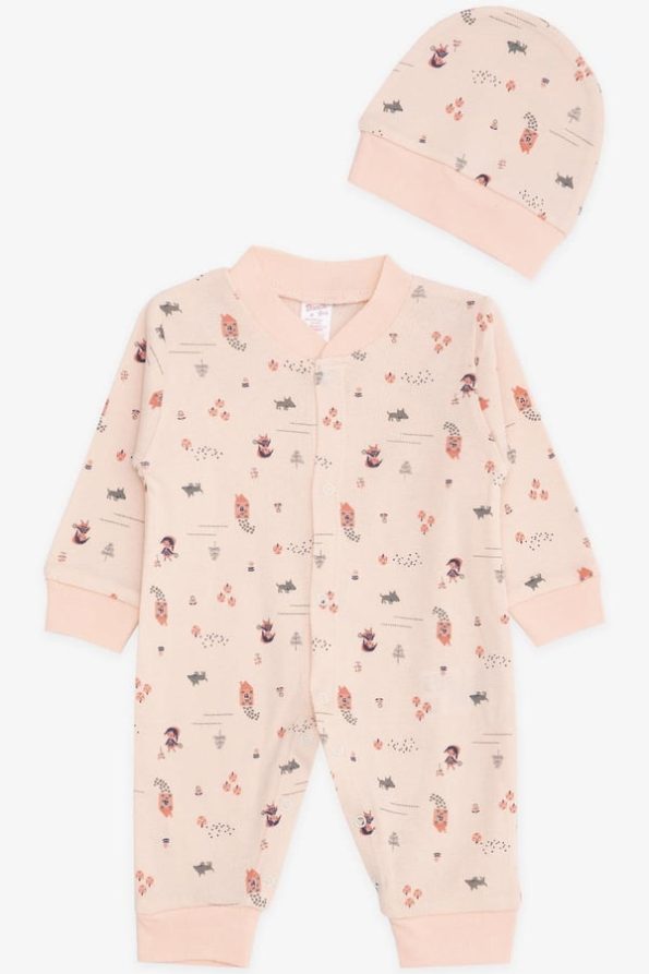Forest Themed Baby Girl Romper in Powder Pink (0-3 Months)