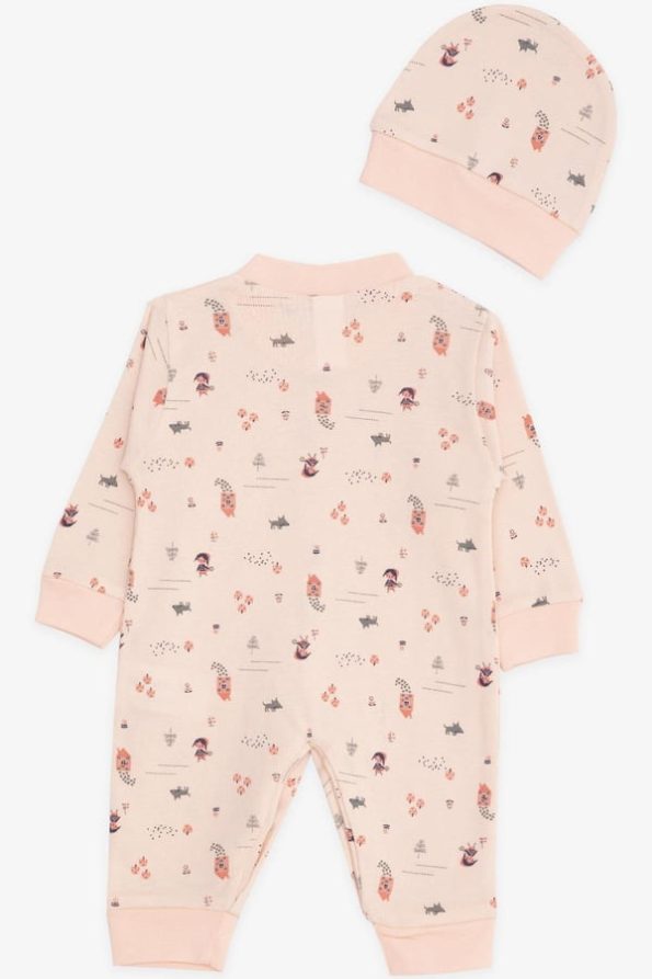 Forest Themed Baby Girl Romper in Powder Pink (0-3 Months)