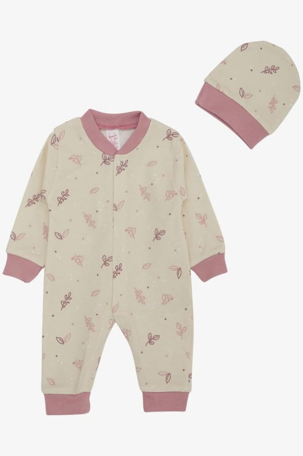 Cream Leaf Pattern Baby Girl Romper (0-6 Months)