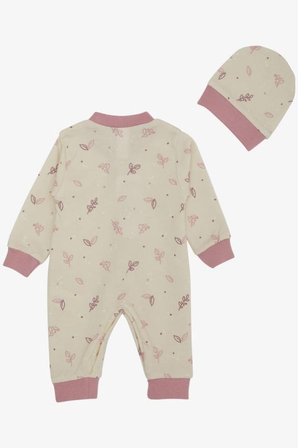 Cream Leaf Pattern Baby Girl Romper (0-6 Months)