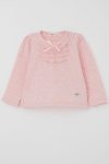 Girls' Long Sleeve T-Shirt with Lace Bow in Salmon Melange (6 Months - 2 Years)